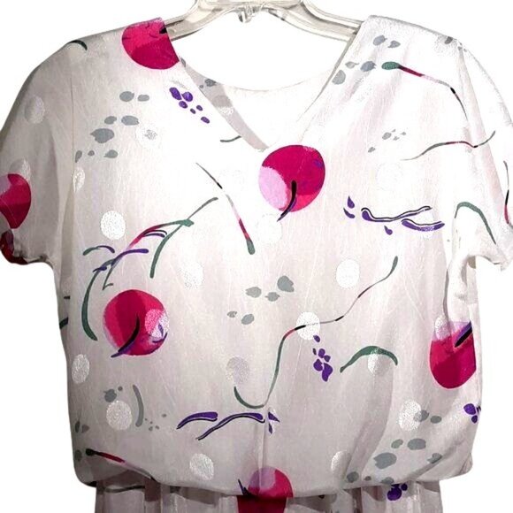 Vintage 80s Anthony Sicari Shirtwaist White Pink Floral Midi Washable - Picture 3 of 5